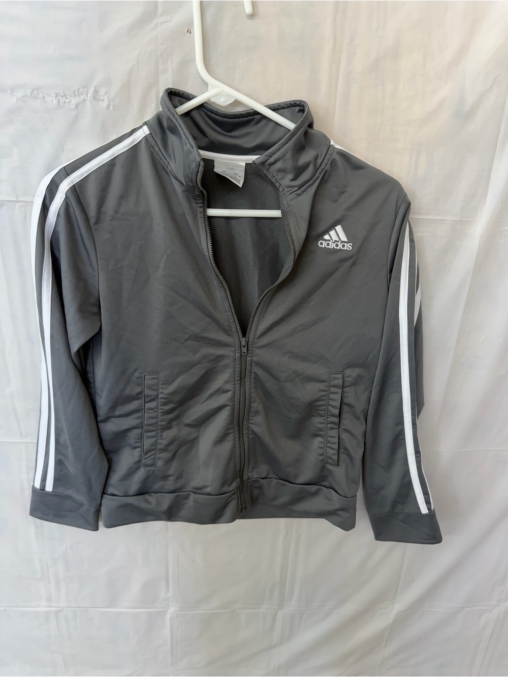 adidas Gray Track-Style Bomber Jacket with White Stripes